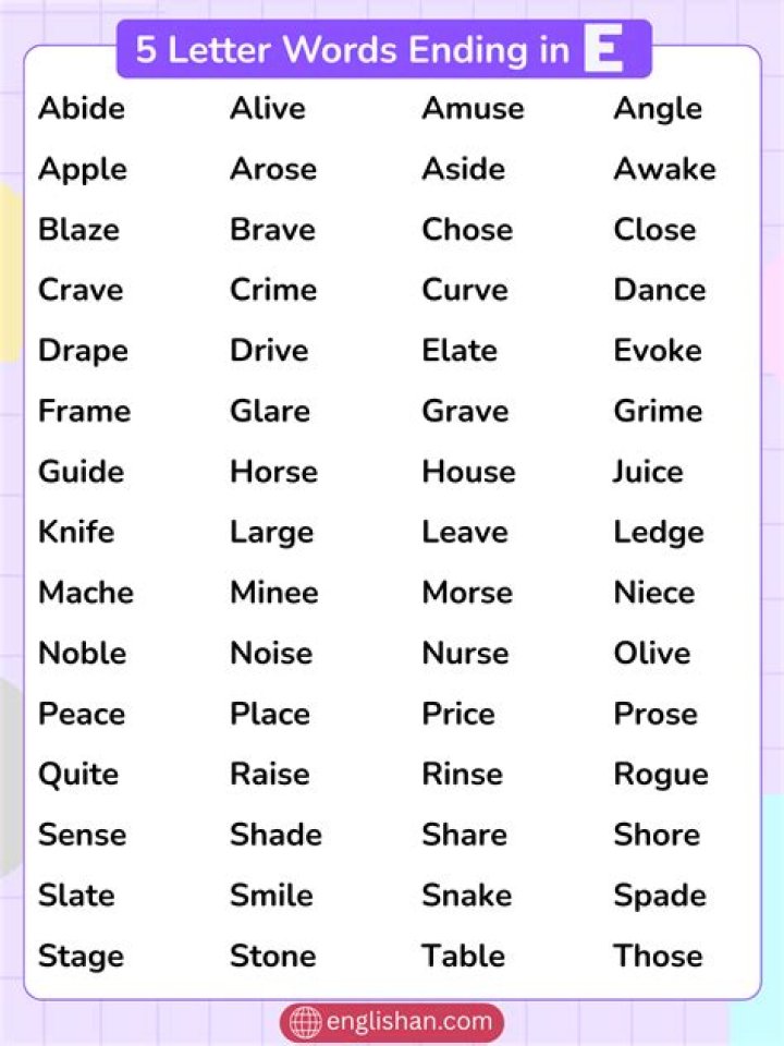 5 Letter Words Ending With Es Printable Calendars AT A GLANCE