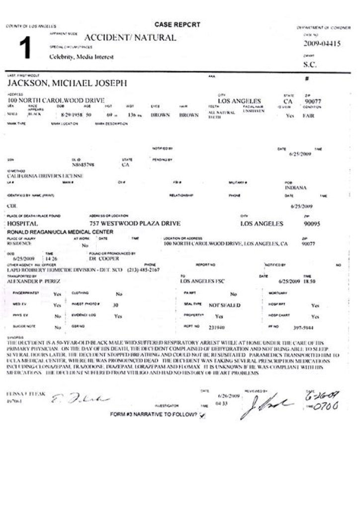 Michael Jackson Autopsy Report