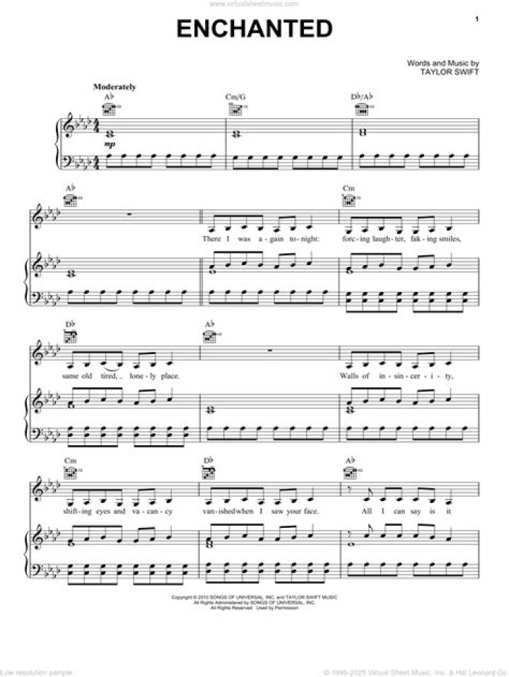 SHEET MUSIC Taylor Swift Enchanted
