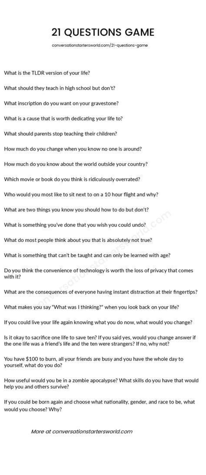 The 21 Questions Game 101 Fun and unexpected topics.